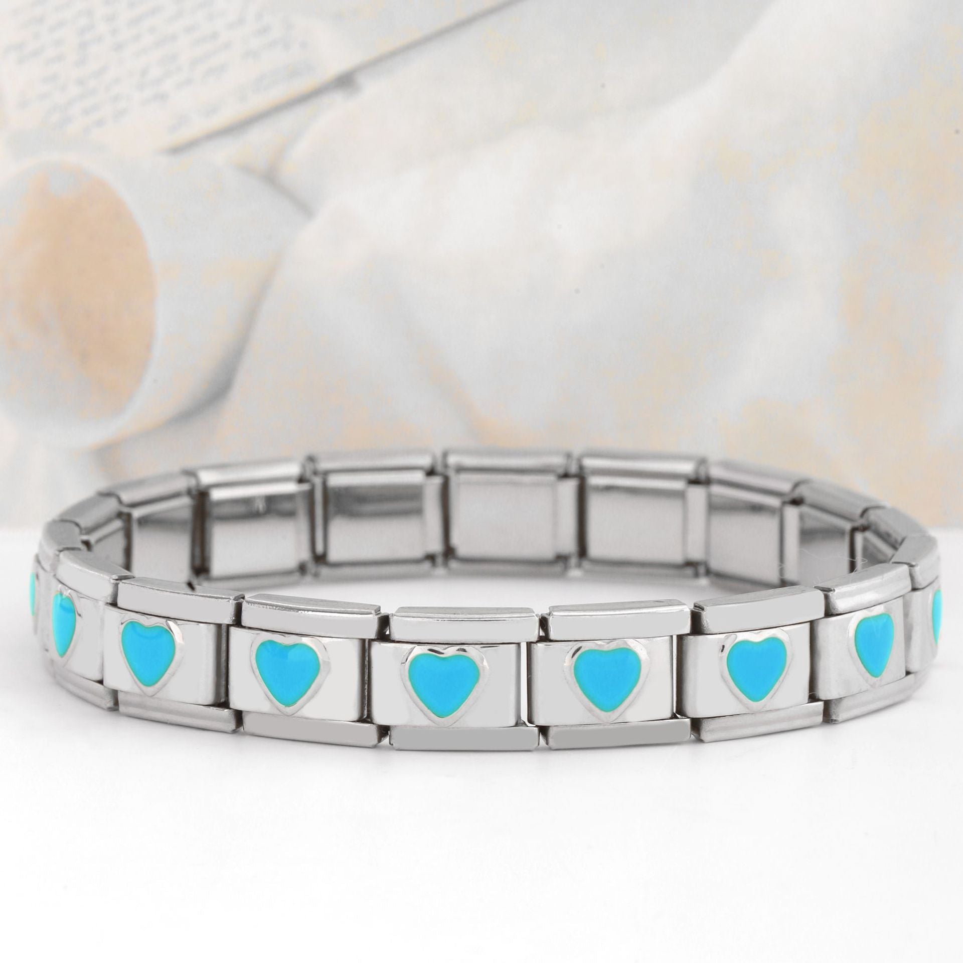 Wholesale DIY 9mm Module Bracelet Love Double Heart Gemstone Series Stainless Steel Splicing Jewelry Single Piece